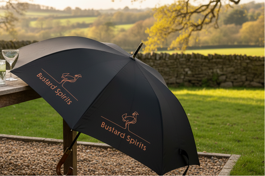 Umbrella outdoor table scene